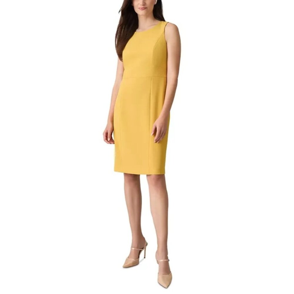 Kasper Women's Crewneck Sleeveless Sheath Dress Yellow Size 8P Petite MSRP $89